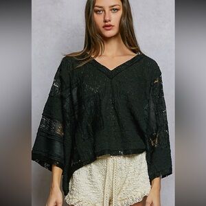 POL Black Lace V-Neck Tunic Top